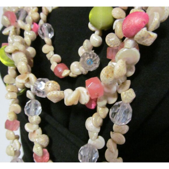 Vintage Multi Strand Shell & Bead Necklace with Ribbon Tie - Picture 6 of 15